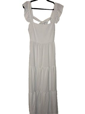 White Ruffle Strap Tiered Maxi Dress with Back Tie